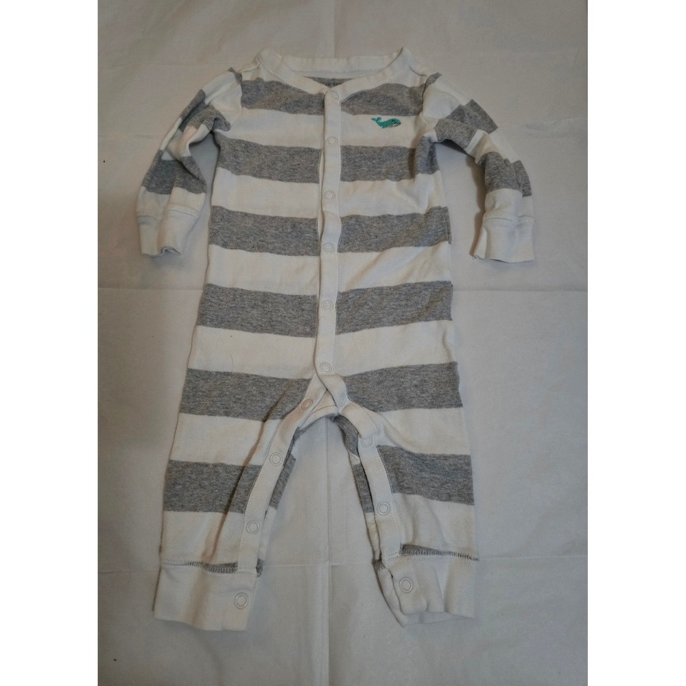 Carters Baby Boy 6M Grey White Striped Whale Snap Up Footless‎ Sleeper Pajamas